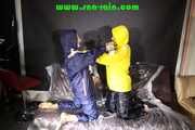 Watching STELLA and SANDRA both wearing shiny nylon rainwear playing with shaving foam and eachother (Pics)