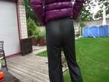 watch Pia enjoying summer in the Garden with her shiny nylon downwear