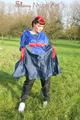 Jill wearing supersexy shiny nylon rainwear and a rain cape posing outdoor in the field (Pics)