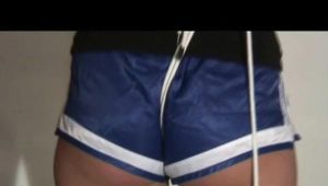 01:50 Min. video with Alina tied and gagged in shiny blue nylon shorts