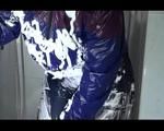 Watching Jill during taking a shower and foaming herself with shaving cream wearing sexy shiny nylon rainwear with hood (Video)