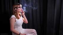 18 y.o. Lyuba is smoking cigarettes wearing a white dress 