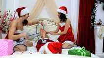 Lucky, Nelly, Xenia - Santa’s little helpers tie each other up on a bed (video)