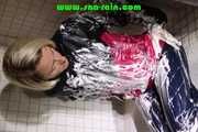 SEXY SONJA wearing a sexy shiny nylon rainwear combination having fun in the bathtub and in the shower (Pics)