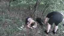 Blonde submissive slave girl  outdoor training - disgusting public feeding experience