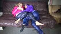 Stella and Sandra having fun with eachother in shiny nylon  downwear (Video)
