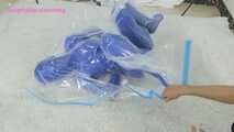 Xiaomeng in Blue Zentai Vacuum Packed and Swim Capped