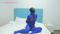 Xiaomeng in Blue Zentai Vacuum Packed and Swim Capped