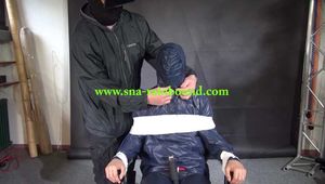 Aiyana in rainwear chairbound, gagged and hooded (and she loved it) Part2 