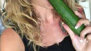 Fucking my pussy with a cucumber! Delicious snack! [EN]