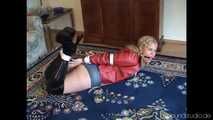 Hogtied in black and red