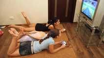 Lucky, La Pulya, Xenia - Gorgeous go-getters hogtie their cute friend to use her console (video)