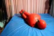 Red rubber Latex bondage suit