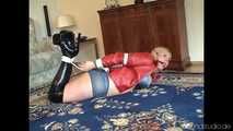 Hogtied in black and red