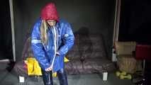 *** Watching sexy SANDRA putting on and wearing several layers of sexy shiny nylon rainwear (video)***