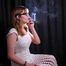 18 y.o. Lyuba is smoking cigarettes wearing a white dress 