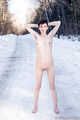 Claudia barefoot in snow - 2