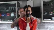 Miss Amira is bound and gagged in a schoolgirl costume