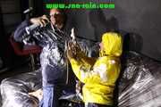 Watching STELLA and SANDRA both wearing shiny nylon rainwear playing with shaving foam and eachother (Pics)