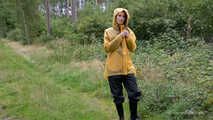 Miss Petra takes a walk in Hunter rain jacket, rain pants and rubber boots (very exclusive set with expensive rain gear)