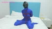 Xiaomeng in Blue Zentai Vacuum Packed and Swim Capped