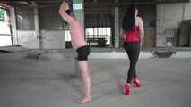 Ballbusting and Ballboxing by 2 Ladies